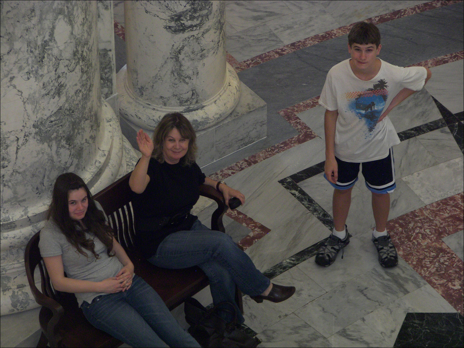 L-R, Catherine,Barbara, and Jonathon waiting in capitol rotunda